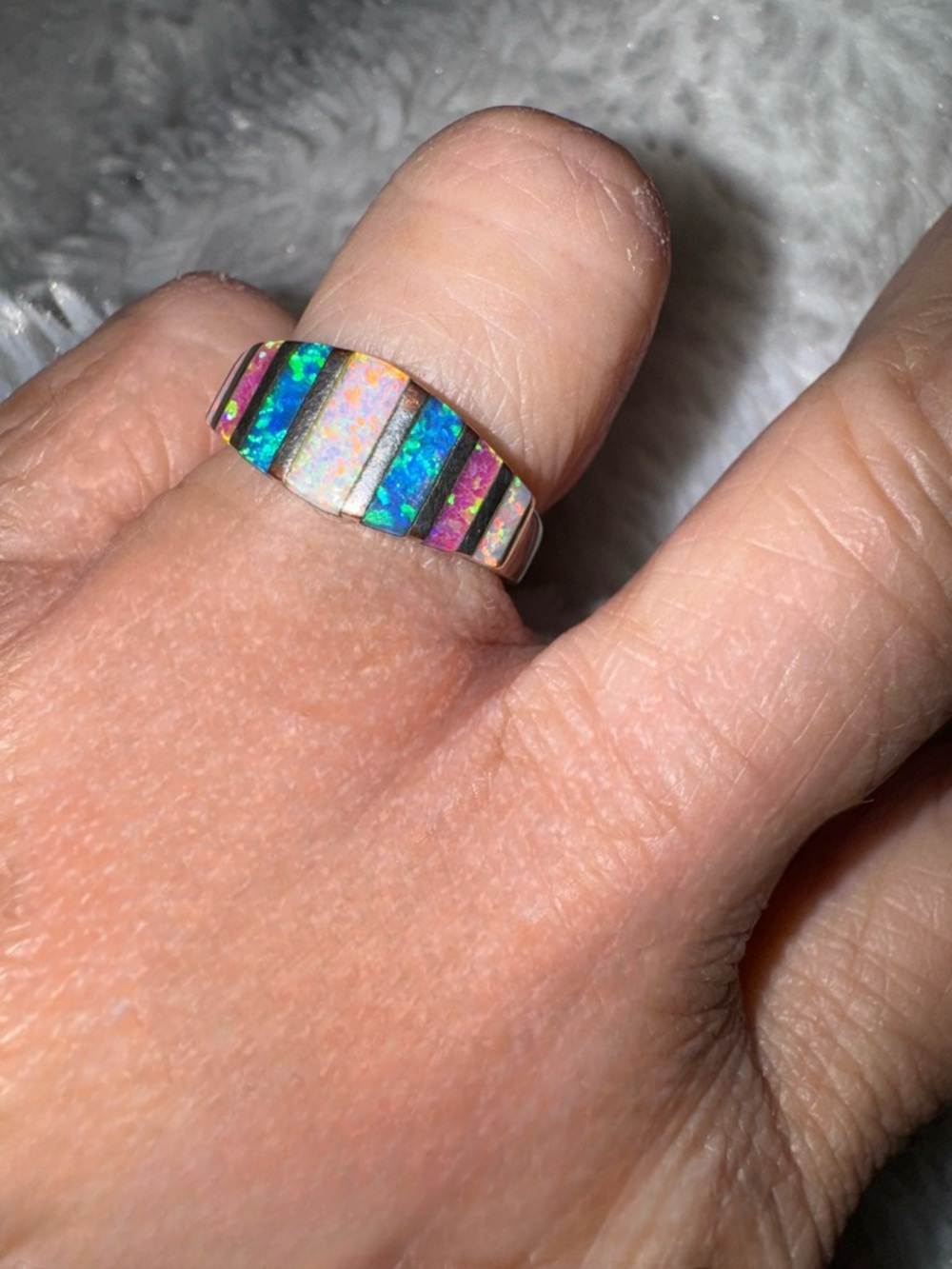 Vintage Zuni Opal Sterling Silver Ring Native American Band, size 7
